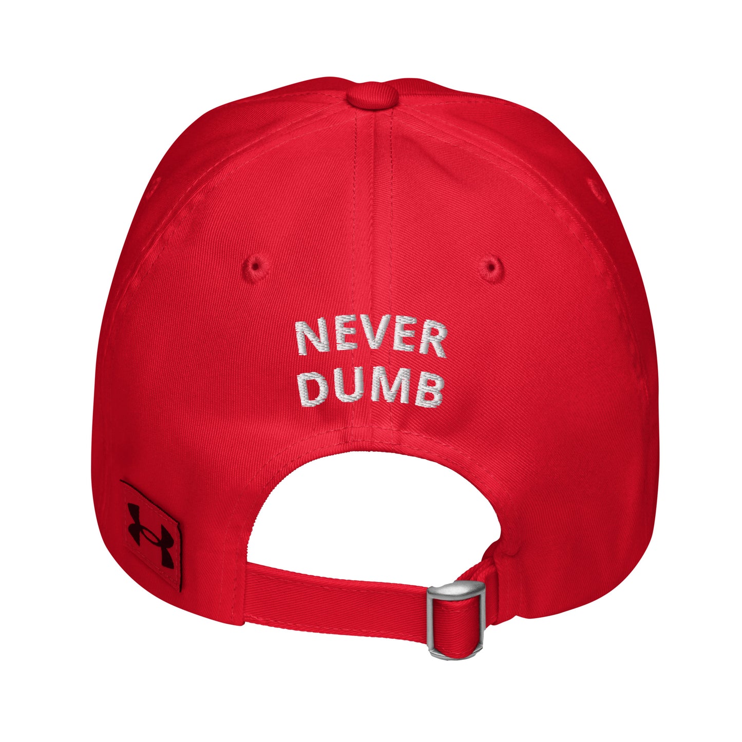 Deluxe Make America Think Again hat with a reminder to never be dumb